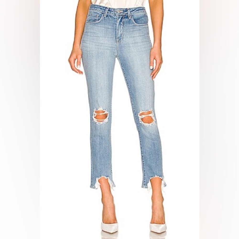 L'AGENCE High Line High Rise Skinny Distressed Frayed raw-cut cuffs Jeans 25